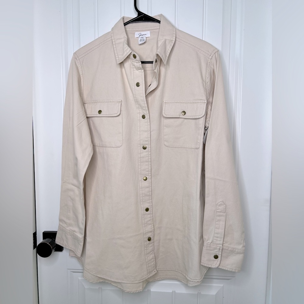 NWT JAPNA DENIM BEIGE JACKET BUTTON DOWN SIZE Medium